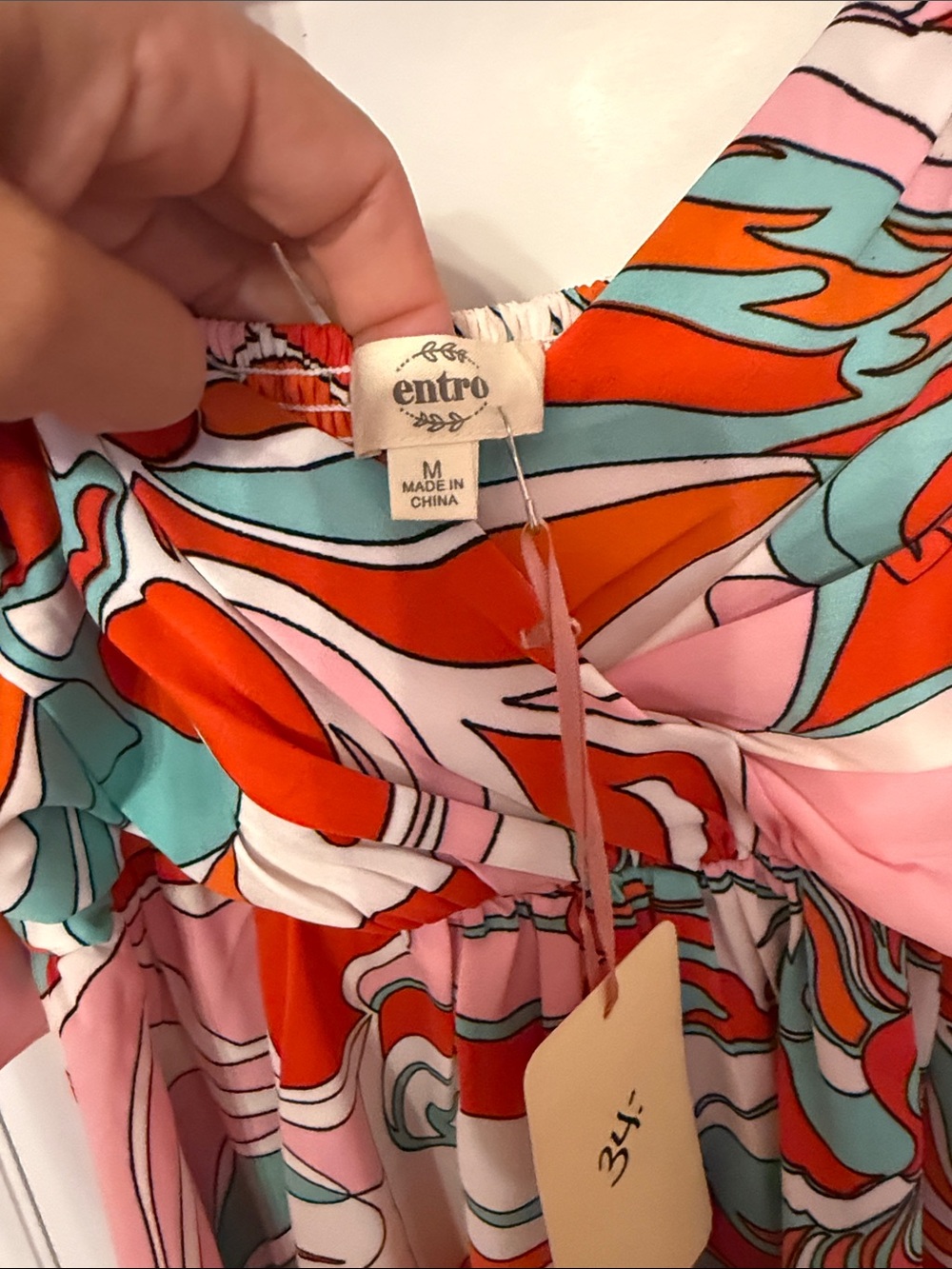 NWT Abstract Print Puff-Sleeve Women's Top - Pink & Orange - Picture 5 of 5
